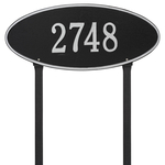 Madison Style Oval Shape Address Plaque with a Black & Silver Finish, Estate Lawn Size with One Line of Text