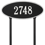 Madison Style Oval Shape Address Plaque with a Black & White Finish, Estate Lawn Size with One Line of Text