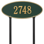 Madison Style Oval Shape Address Plaque with a Green & Gold Finish, Estate Lawn Size with One Line of Text