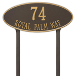Madison Style Oval Shape Address Plaque with a Bronze & Gold Finish, Estate Lawn with Two Lines of Text