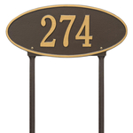 Madison Style Oval Shape Address Plaque with a Bronze & Gold Finish, Standard Lawn Size with One Line of Text