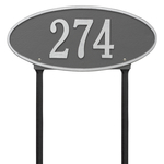 Madison Style Oval Shape Address Plaque with a Pewter & Silver Finish, Standard Lawn Size with One Line of Text