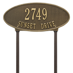 Madison Style Oval Shape Address Plaque with a Antique Brass Finish, Standard Lawn with Two Lines of Text