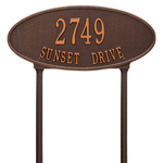 Madison Style Oval Shape Address Plaque with a Antique Copper Finish, Standard Lawn with Two Lines of Text