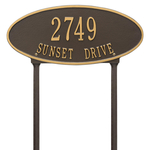 Madison Style Oval Shape Address Plaque with a Bronze & Gold Finish, Standard Lawn with Two Lines of Text