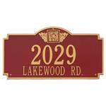 Address Plaque with your Monogram with a Red & Gold Finish, Estate Wall Mount with Two Lines of Text