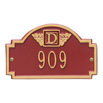Square Shaped Address Plaque with your Monogram with a Red & Gold Finish, Petite Wall Mount with One Line of Text