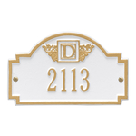 Square Shaped Address Plaque with your Monogram with a White & Gold Finish, Petite Wall Mount with One Line of Text