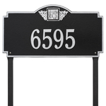 Square Shaped Address Plaque with your Monogram with a Black & Silver Finish, Estate Lawn Size with One Line of Text
