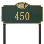 Square Shaped Address Plaque with your Monogram with a Green & Gold Finish, Estate Lawn Size with One Line of Text