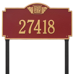 Square Shaped Address Plaque with your Monogram with a Red & Gold Finish, Estate Lawn Size with One Line of Text