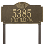 Square Shaped Address Plaque with your Monogram with a Antique Brass Finish, Estate Lawn with Two Lines of Text