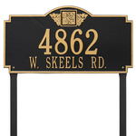 Square Shaped Address Plaque with your Monogram with a Black & Gold Finish, Estate Lawn with Two Lines of Text