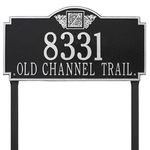 Square Shaped Address Plaque with your Monogram with a Black & Silver Finish, Estate Lawn with Two Lines of Text