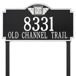Square Shaped Address Plaque with your Monogram with a Black & White Finish, Estate Lawn with Two Lines of Text