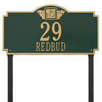 Square Shaped Address Plaque with your Monogram with a Green & Gold Finish, Estate Lawn with Two Lines of Text