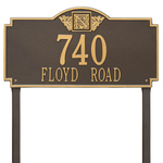 Square Shaped Address Plaque with your Monogram with a Bronze & Gold Finish, Estate Lawn with Two Lines of Text