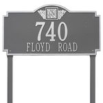 Square Shaped Address Plaque with your Monogram with a Pewter & Silver Finish, Estate Lawn with Two Lines of Text
