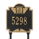 Lawn Style Square Shaped Address Plaque with your Monogram with a Black & Gold Finish