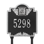 Square Shaped Address Plaque with your Monogram with a Black & Silver Finish, Standard Lawn Size with One Line of Text