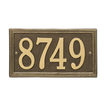 Rectangle Shape Double Line Address Plaque with a Antique Brass Finish, Standard Wall Mount with One Line of Text