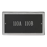 Rectangle Shape Double Line Address Plaque with a Black & Silver Finish, Standard Wall Mount with One Line of Text
