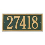 Rectangle Shape Double Line Address Plaque with a Green & Gold Finish, Estate Wall Mount with One Line of Text