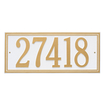 Rectangle Shape Double Line Address Plaque with a White & Gold Finish, Estate Wall Mount with One Line of Text