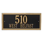 Rectangle Shape Double Line Address Plaque with a Black & Gold Finish, Estate Wall Mount with Two Lines of Text
