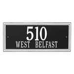 Rectangle Shape Double Line Address Plaque with a Black & White Finish, Estate Wall Mount with Two Lines of Text