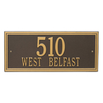 Rectangle Shape Double Line Address Plaque with a Bronze & Gold Finish, Estate Wall Mount with Two Lines of Text