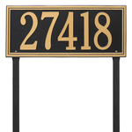 Rectangle Shape Double Line Address Plaque with a Black & Gold Finish, Estate Lawn Size with One Line of Text