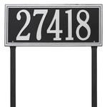 Rectangle Shape Double Line Address Plaque with a Black & Silver Finish, Estate Lawn Size with One Line of Text