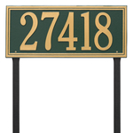 Rectangle Shape Double Line Address Plaque with a Green & Gold Finish, Estate Lawn Size with One Line of Text