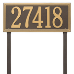 Rectangle Shape Double Line Address Plaque with a Bronze & Gold Finish, Estate Lawn Size with One Line of Text