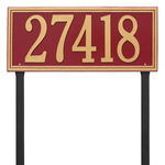 Rectangle Shape Double Line Address Plaque with a Red & Gold Finish, Estate Lawn Size with One Line of Text