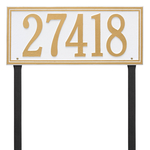 Rectangle Shape Double Line Address Plaque with a White & Gold Finish, Estate Lawn Size with One Line of Text