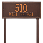 Rectangle Shape Double Line Address Plaque with a Antique Copper Finish, Estate Lawn with Two Lines of Text