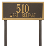 Rectangle Shape Double Line Address Plaque with a Bronze & Gold Finish, Estate Lawn with Two Lines of Text