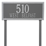 Rectangle Shape Double Line Address Plaque with a Pewter & Silver Finish, Estate Lawn with Two Lines of Text