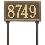 Rectangle Shape Double Line Address Plaque with a Antique Brass Finish, Standard Lawn Size with One Line of Text