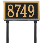 Rectangle Shape Double Line Address Plaque with a Black & Gold Finish, Standard Lawn Size with One Line of Text