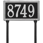 Rectangle Shape Double Line Address Plaque with a Black & Silver Finish, Standard Lawn Size with One Line of Text