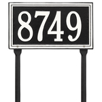 Rectangle Shape Double Line Address Plaque with a Black & White Finish, Standard Lawn Size with One Line of Text