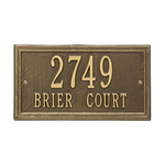 Rectangle Shape Double Line Address Plaque with a Antique Brass Finish, Standard Wall Mount with Two Lines of Text