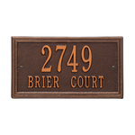 Rectangle Shape Double Line Address Plaque with a Antique Copper Finish, Standard Wall Mount with Two Lines of Text
