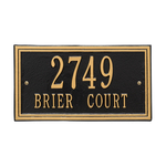 Rectangle Shape Double Line Address Plaque with a Black & Gold Finish, Standard Wall Mount with Two Lines of Text