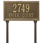 Rectangle Shape Double Line Address Plaque with a Antique Brass Finish, Standard Lawn with Two Lines of Text