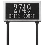 Rectangle Shape Double Line Address Plaque with a Black & Silver Finish, Standard Lawn with Two Lines of Text