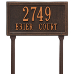 Rectangle Shape Double Line Address Plaque with a Oil Rubbed Bronze Finish, Standard Lawn with Two Lines of Text